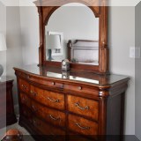 F35. Universal Furniture double dresser with mirror. 82”h (incl. mirror) x 72”w x 19”d 